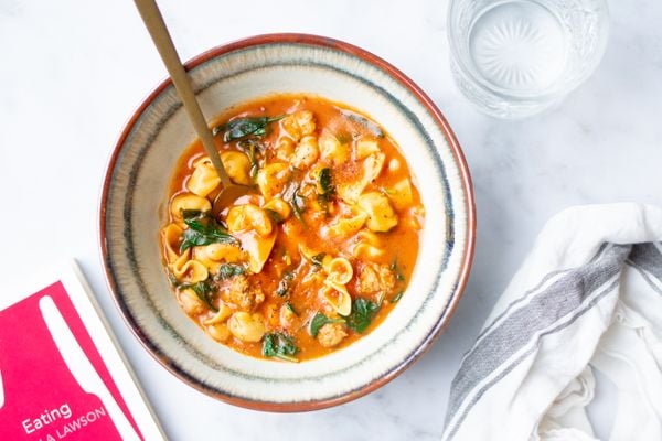 Tortellini soup with spinach