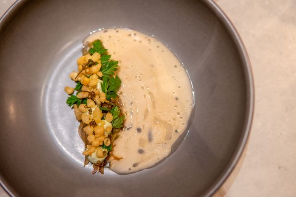 Vegetarische gang bij Hemel & Aarde van prei