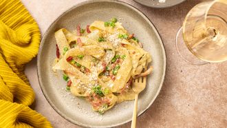 Pasta van schorseneren / carbonara