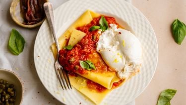 Open lasagne met burrata