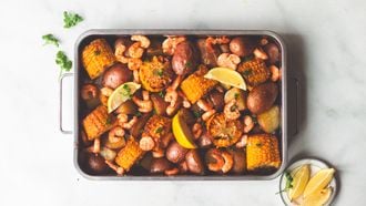 Seafood boil van de bakplaat