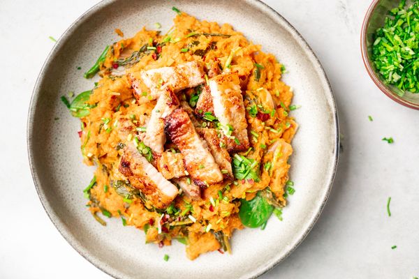 Zoete aardappelstamppot met kimchi