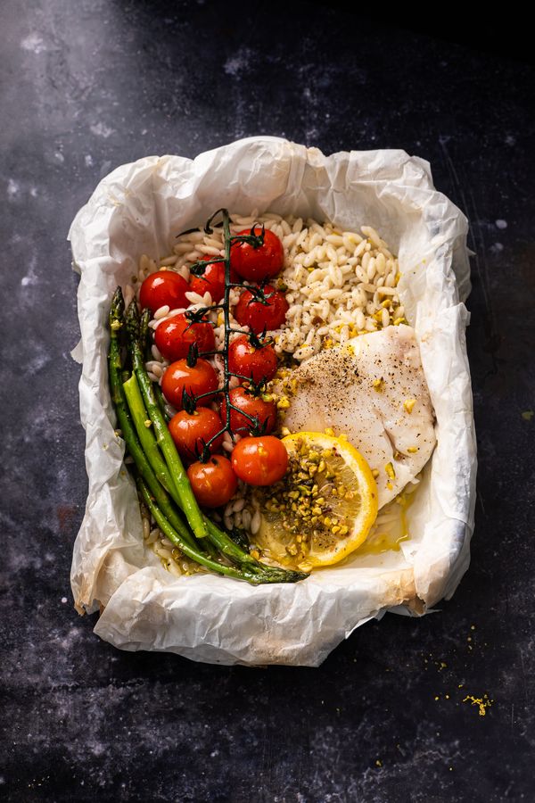 Vispakketjes met orzo