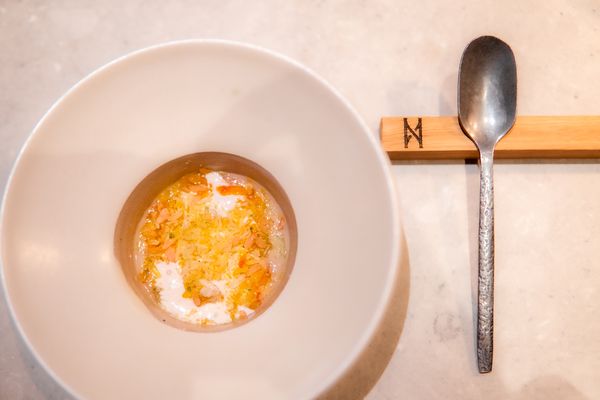 Pre-dessert bij Hemel & Aarde: amasake met rijstijs (ricecream)