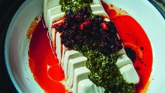 Zijden tofu met koriandersaus