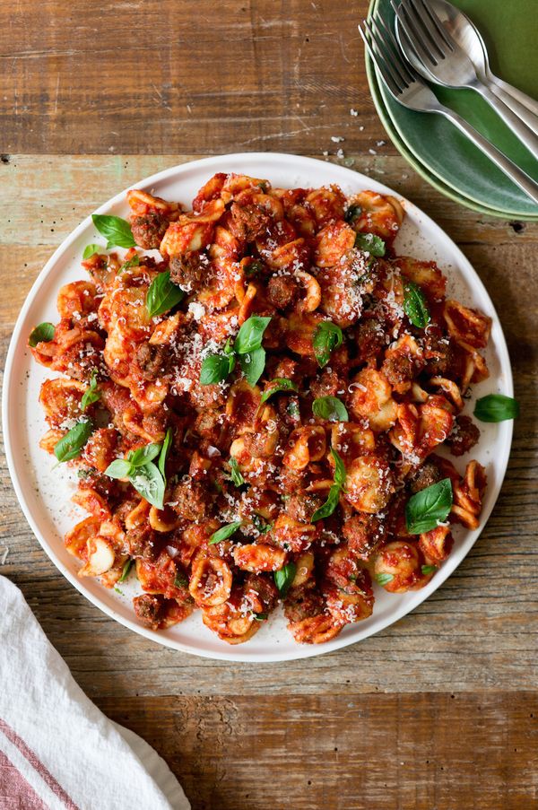 pasta met heel veel kleine gehaktballetjes