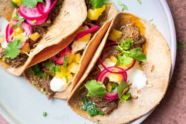 Tacos with barbacoa and pineapple
