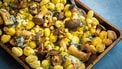 Traybake met paddenstoelen, gnocchi en blauwe kaas