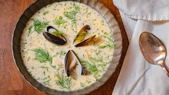 Vissoep met mosselen