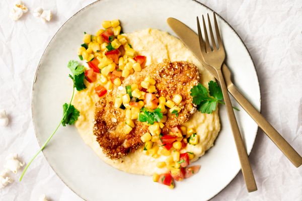 Popcornschnitzels met polenta