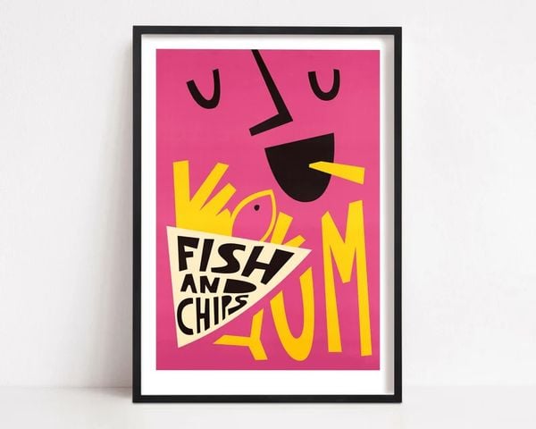 Wall art fish 'n chips als illustratie van cadeaus voor snackfans