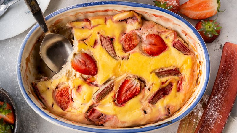 gebakken ricotta met aardbei en rabarber