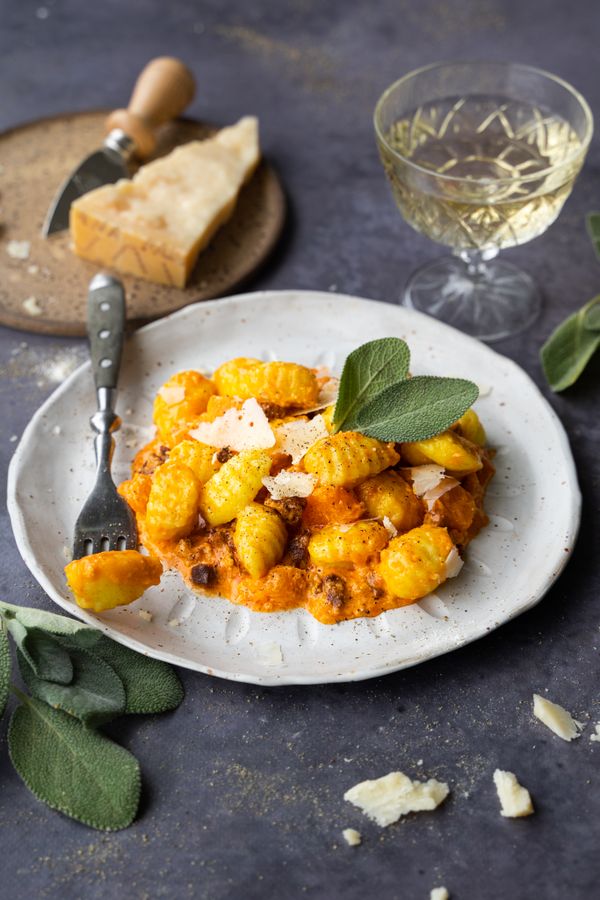 gnocchi met Grana Padano, pompoen en chorizo