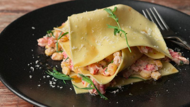 open lasagne met rivierkreeft
