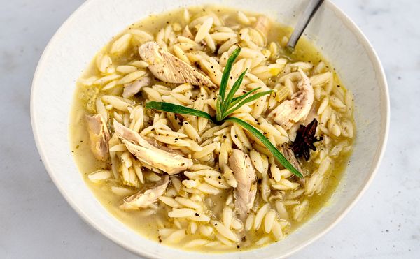 landscape image chicken soup with orzo and lemon for weekly menu