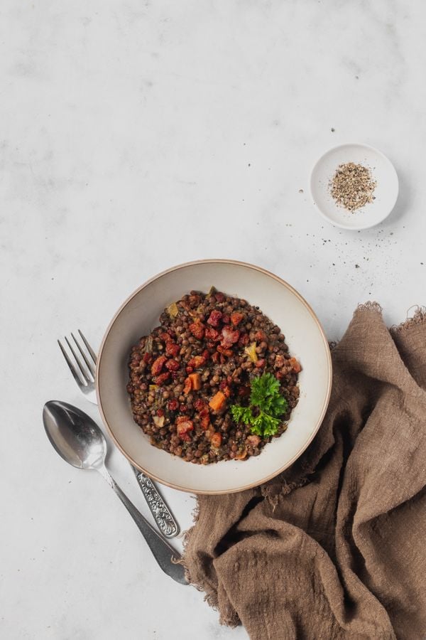 Linzen met pancetta