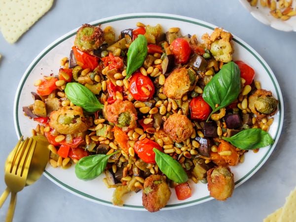 Caponata with fried olives