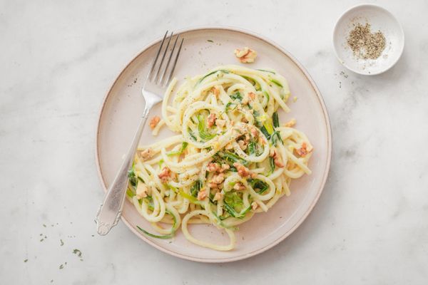 Pasta met roomsaus en prei