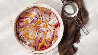 Clafoutis met rabarber en frambozen