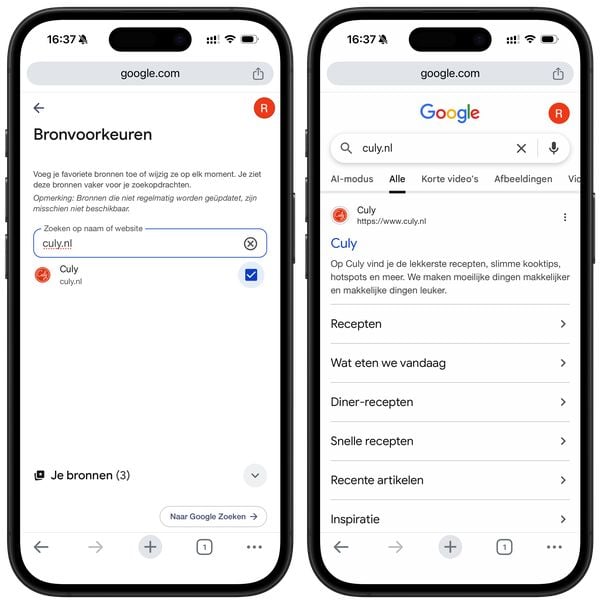 culy voorkeursbron google