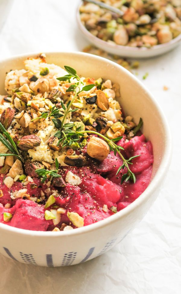 Beet stew with ricotta and dukkah