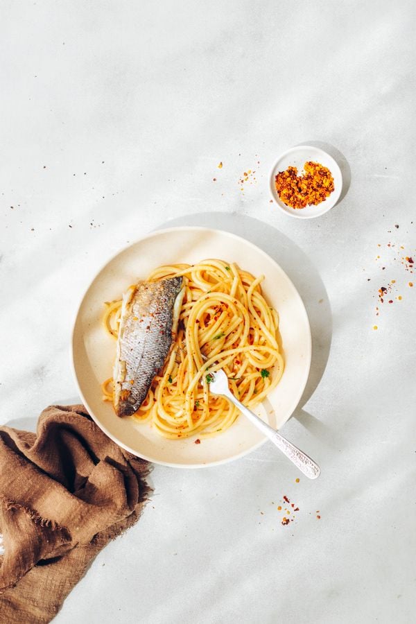 Aglio e olio met witte vis | Aglio e olio e pesce