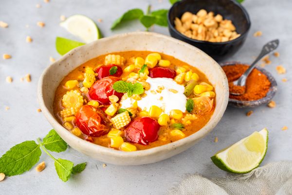 summer curry with corn, tomato and tamarind