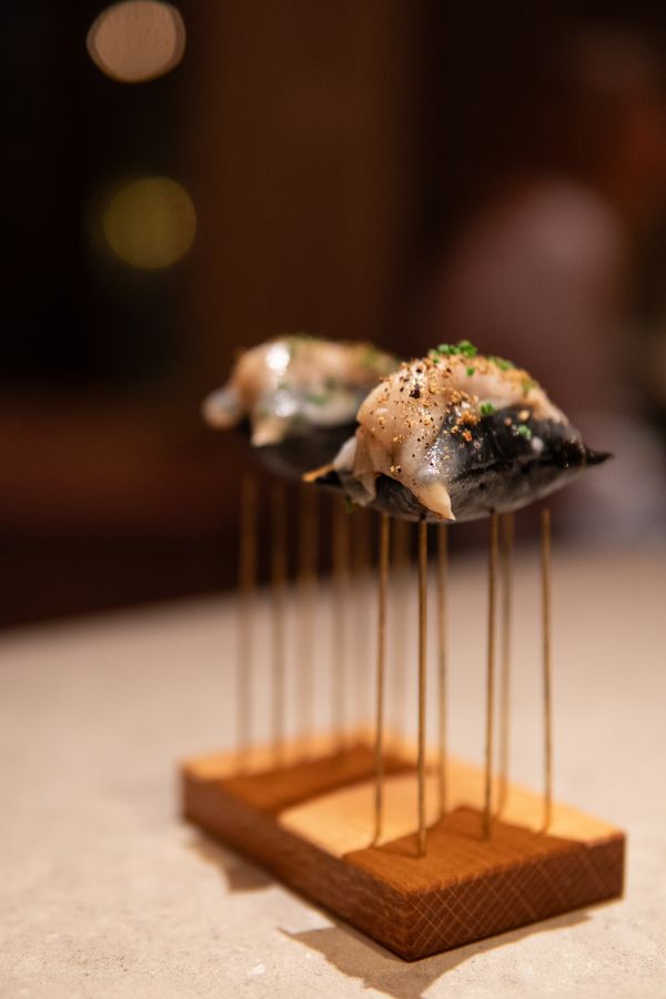 Aardappelkussentje met vichyssoise en lardo