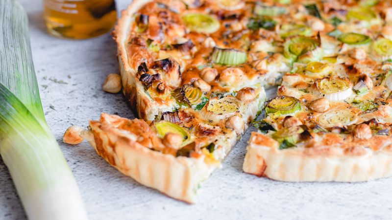 Quiche met geitenkaas en prei
