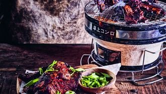 Koreaanse galbi style short ribs op barbecue grill
