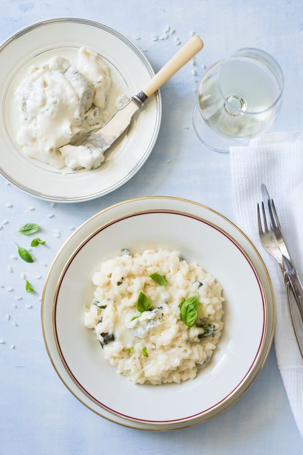 Gorgonzola en risotto met basilicum