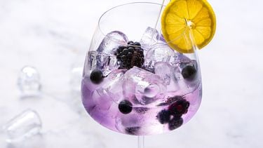 paarse gin tonic met de Blackcurrant Royale gin van Tanqueray