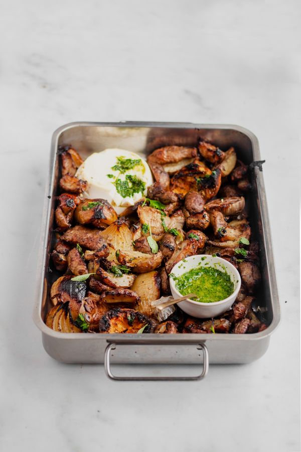 Aardpeer traybake met ricotta