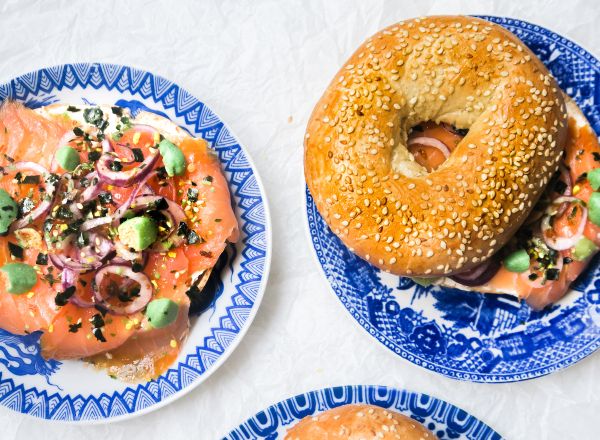 Bagels with salmon and cream cheese the Japanese way