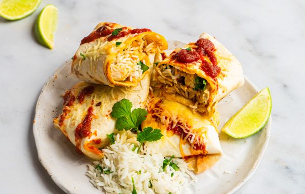 burritos with lime chicken, coconut and sriracha