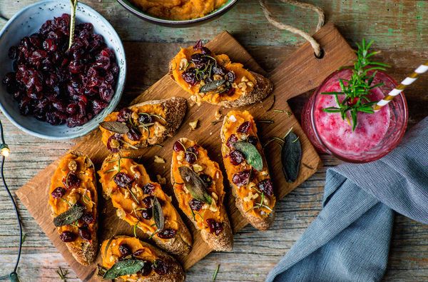 Christmas toast with pumpkin and cranberry
