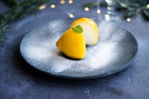 filled lemon with Prosecco sorbet festive dessert