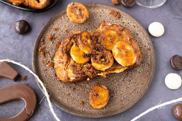 gourmet French toast with banana and cinnamon
