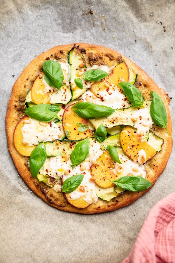 Summer pizza with peach