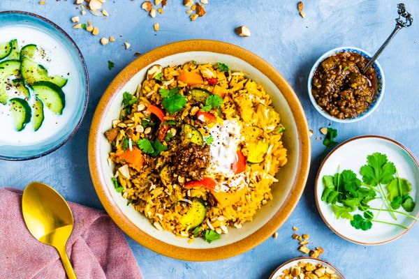 vega biryani recept met zoete aardappel en amandel