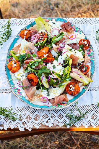 Gegrilde abrikozensalade naar recept van Jamie Oliver