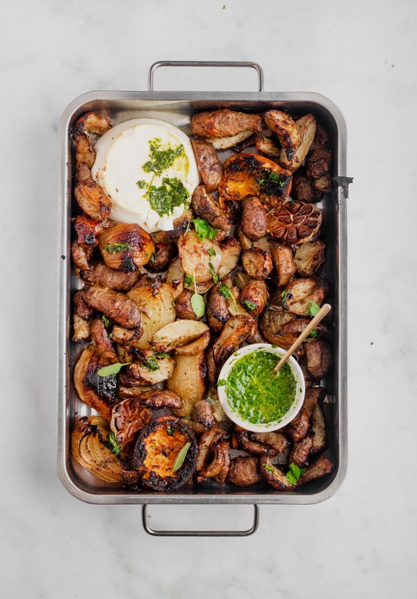 Aardpeer traybake met ricotta