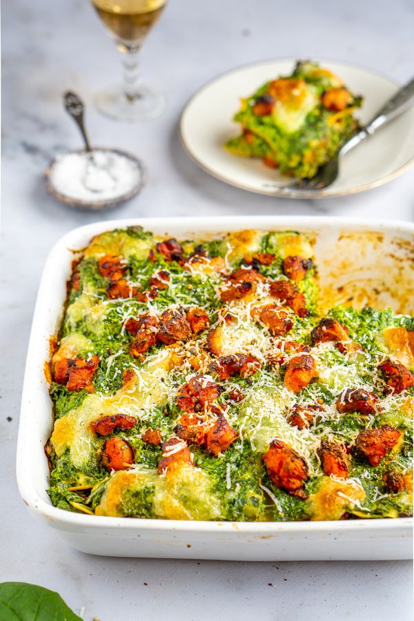 lasagna with ricotta, spinach and sausage meat