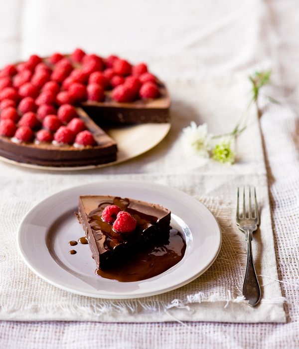 Afbeelding van chocoladetaart met frambozen