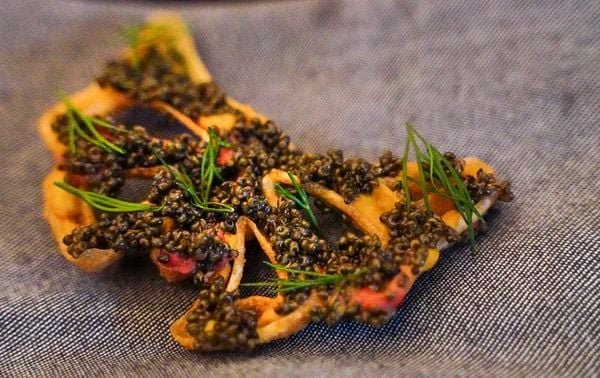 dish with vegan caviar at Obsidian by Graphite
