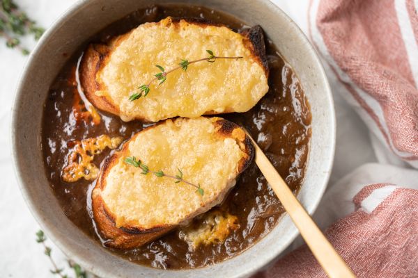 French onion soup with 5 types of onions