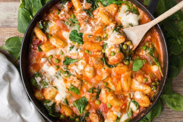 gnocchi with sausage and spring vegetables
