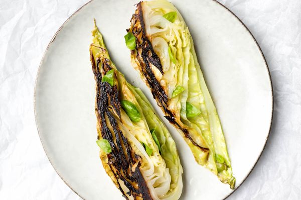 Baked pointed cabbage with a charred crust