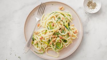 Pasta met roomsaus en prei