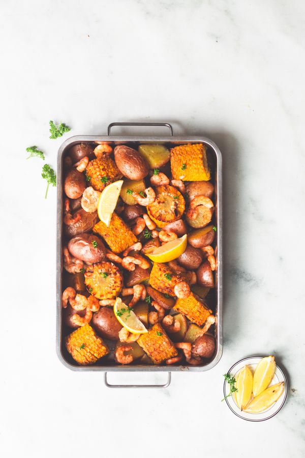 Seafood boil van de bakplaat